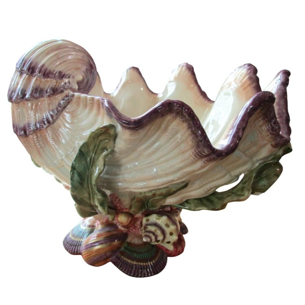 Vintage Fitz & Floyd Oceana Shell  Centerpiece Bowl Y2K Retired GUC Small Chips - Picture 4 of 16